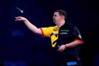 Gabriel Clemens during his match against Peter Wright during day ten of the William Hill World Darts Championship at Alexandra Palace, London. (Photo by John Walton/PA Images via Getty Images)