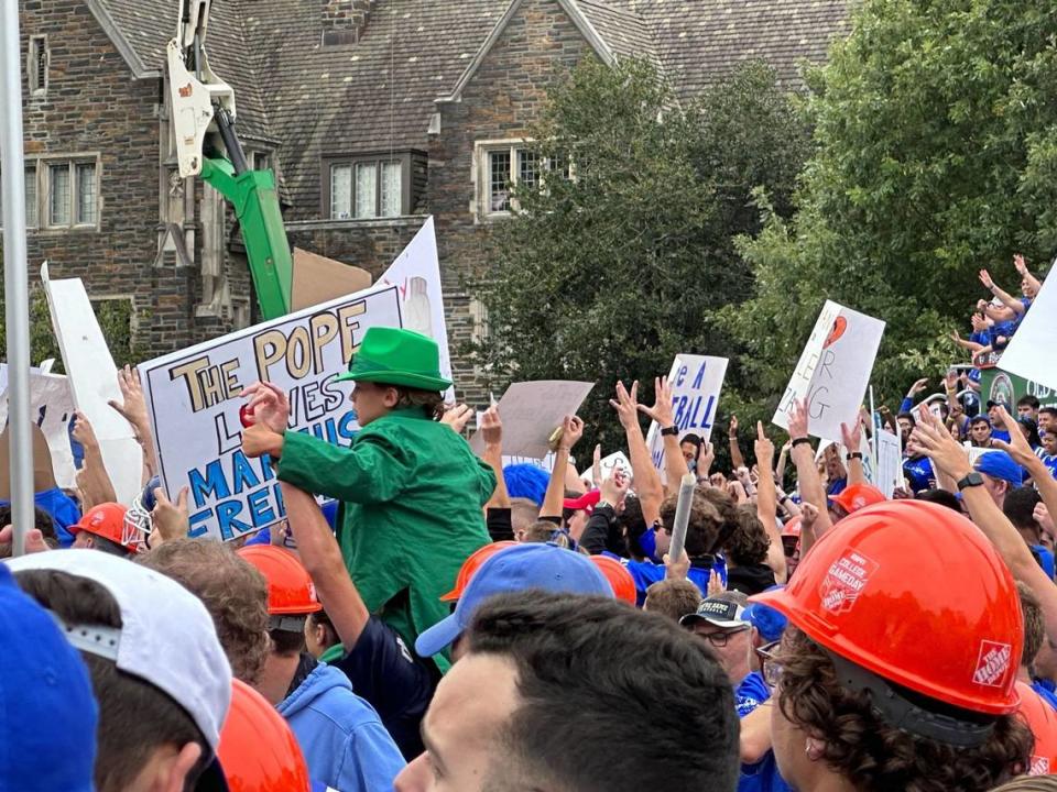 Signs from College Football Gameday before Duke hosts Notre Dame.