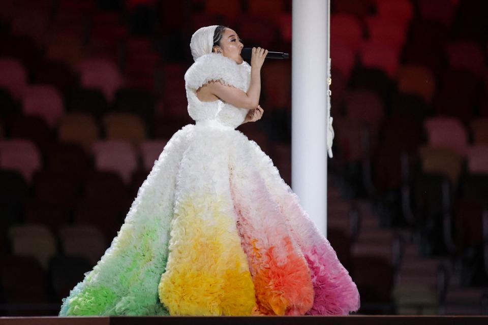 <p>Japanese singer Misia sings Japan's national anthem "Kimi Ga Yo" during the opening ceremony of the Tokyo 2020 Olympic Games, at the Olympic Stadium in Tokyo, on July 23, 2021. (Photo by HANNAH MCKAY / POOL / AFP) (Photo by HANNAH MCKAY/POOL/AFP via Getty Images)</p> 