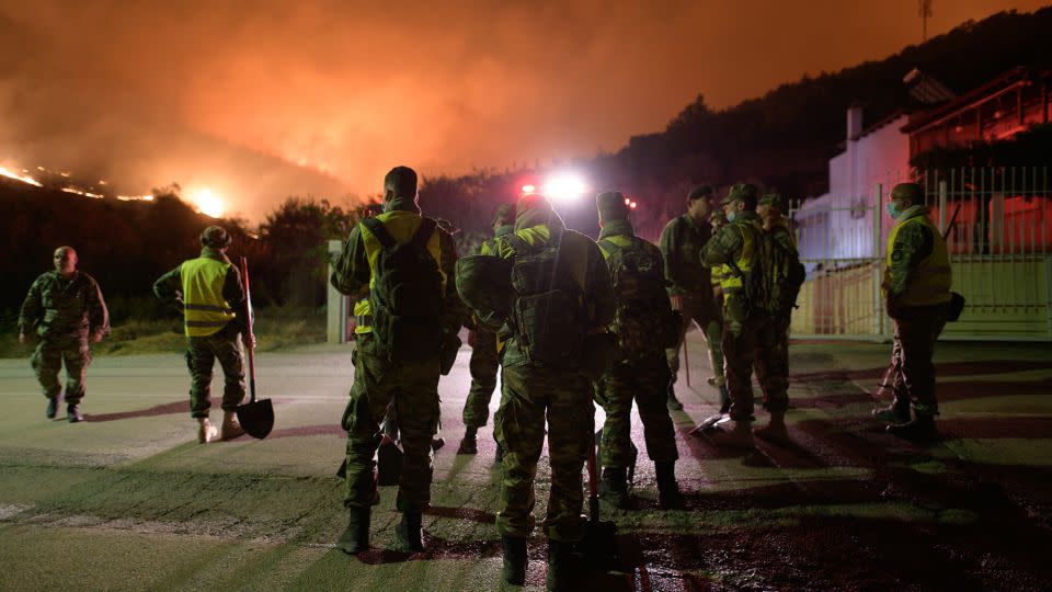 Firefighters battle a wildfire at Loutra Alexandroupolis, Thrace, northern Greece, on 19 August 2023.  - Dimitris Alexoudis/EPA-EFE/Shutterstock