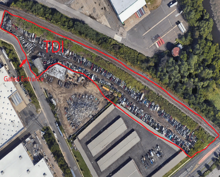 This is an aerial view of TDI Towing located on Wheatsheaf Road in Philadelphia. Bucks County authorities allege the tow yard housed a major catalytic converter theft ring.