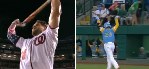 Hawaii star Aukai Kea busted out the Bryce Harper Home Run Derby bat flip after hitting walk-off homer at Little League World Series. (AP/Little League)