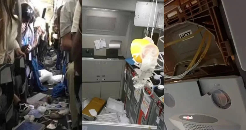 阿根廷航空一架航班航行過程中遭遇亂流，機內因為嚴重震盪而慘不忍睹。（圖／翻攝自推特）