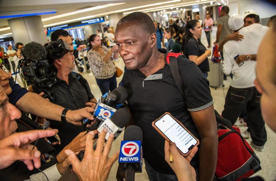 Wilson Joseph was among a group of travelers that arrived at Miami International Airport in the second State Department evacuation flight from Haiti’s Cap-Haïtien International Airport, on Thursday March 21, 2024. Pedro Portal
