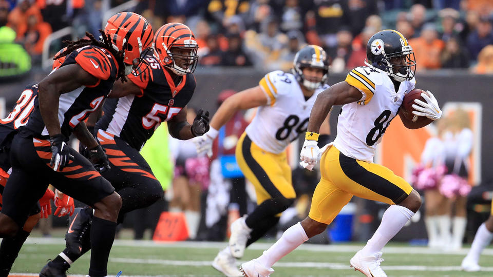 Brown got the last laugh after coming up with the winning play for the Steelers. Pic: Getty