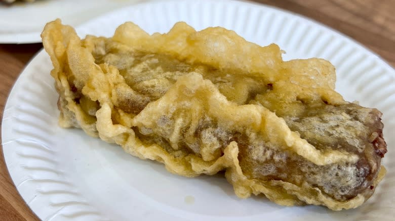 Deep fried candy bar on plate