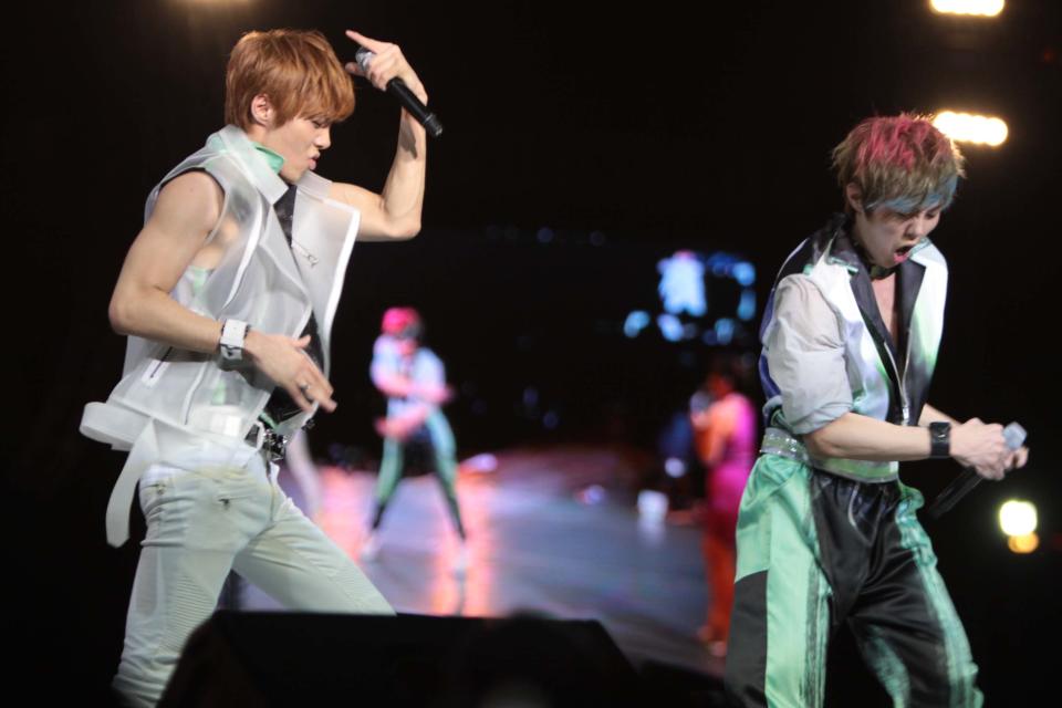 Kpop group "Tasty" performs for the crowd during the "Dream Kpop Fantasy Concert" held at the Mall of Asia grounds in Pasay city, south of Manila on 19 January 2013. (George Calvelo/NPPA Images)