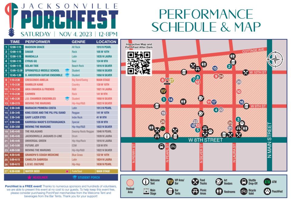 PorchFest map and band lineup for 2023