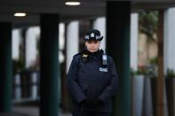 A Police officer is seen outside the London Central Mosque in London