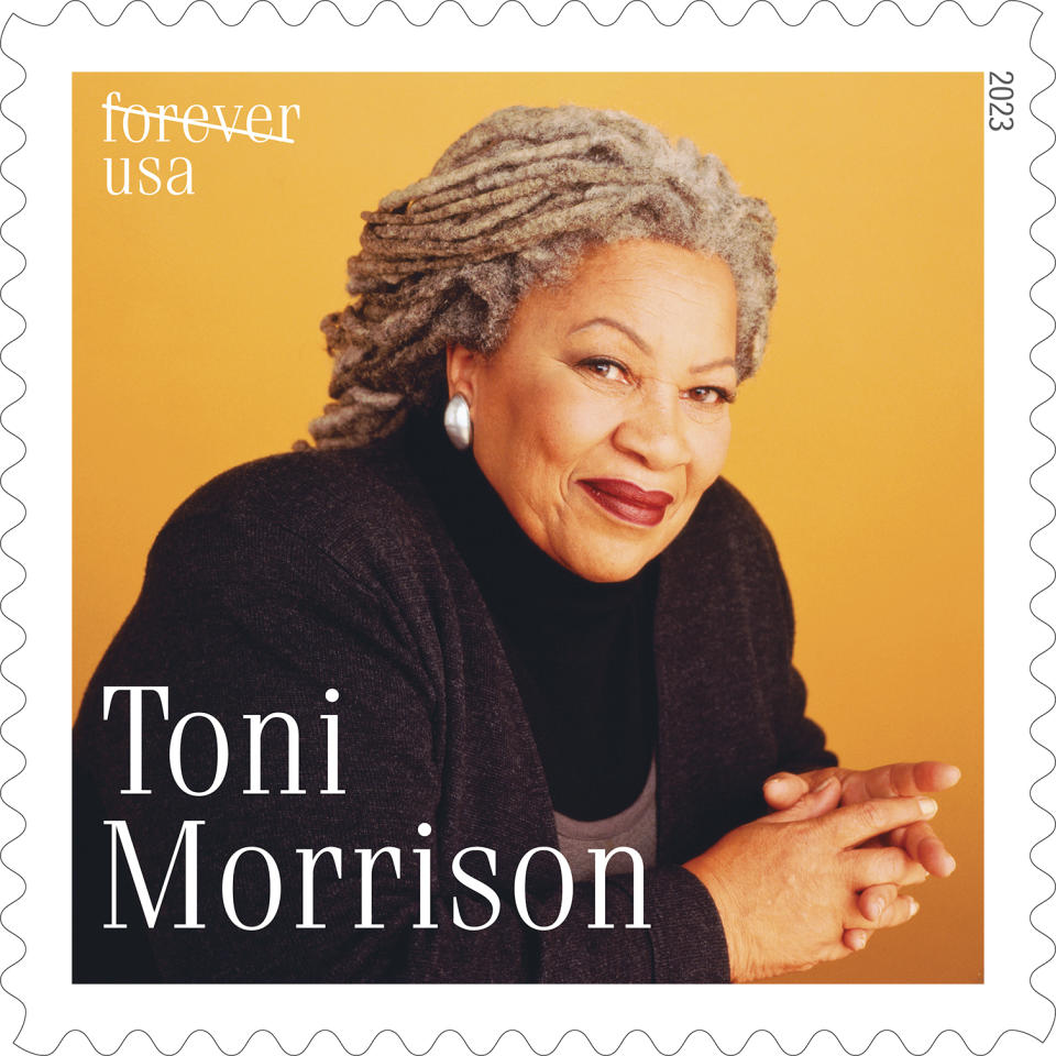 This image released by the USPS shows a forever stamp featuring Nobel laureate Toni Morrison. (USPS via AP)