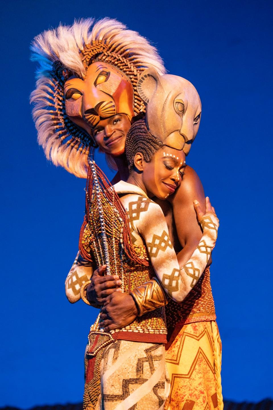 Darian Sanders as Simba and Khalifa White as Nala share a scene in “The Lion King.” (©Disney) (Photo by Matthew Murphy.jpg)