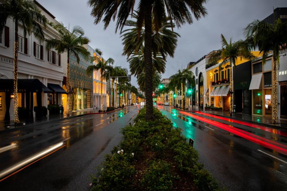 Rodeo Drive is quiet and empty.