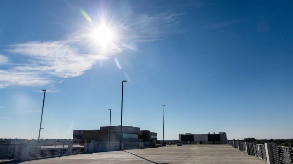 The sun heats the cement at the top of parking garage in downtown Boise, Wednesday, July 19, 2023.