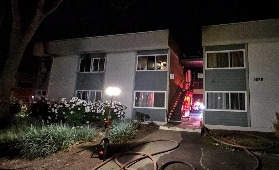 A single apartment caught fire on the second story of an apartment complex in the 1500 block of Madonna Road early Friday evening, June 21, 2024. San Luis Obispo City Fire Department responded and reported that no one was injured and they rescued two cats.