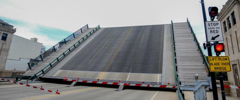 This is the Milwaukee Kilbourn Avenue Bridge along West Kilbourn Avenue where a Rhode Island man died Monday, Aug. 15, 2022, as the bridge was going up.