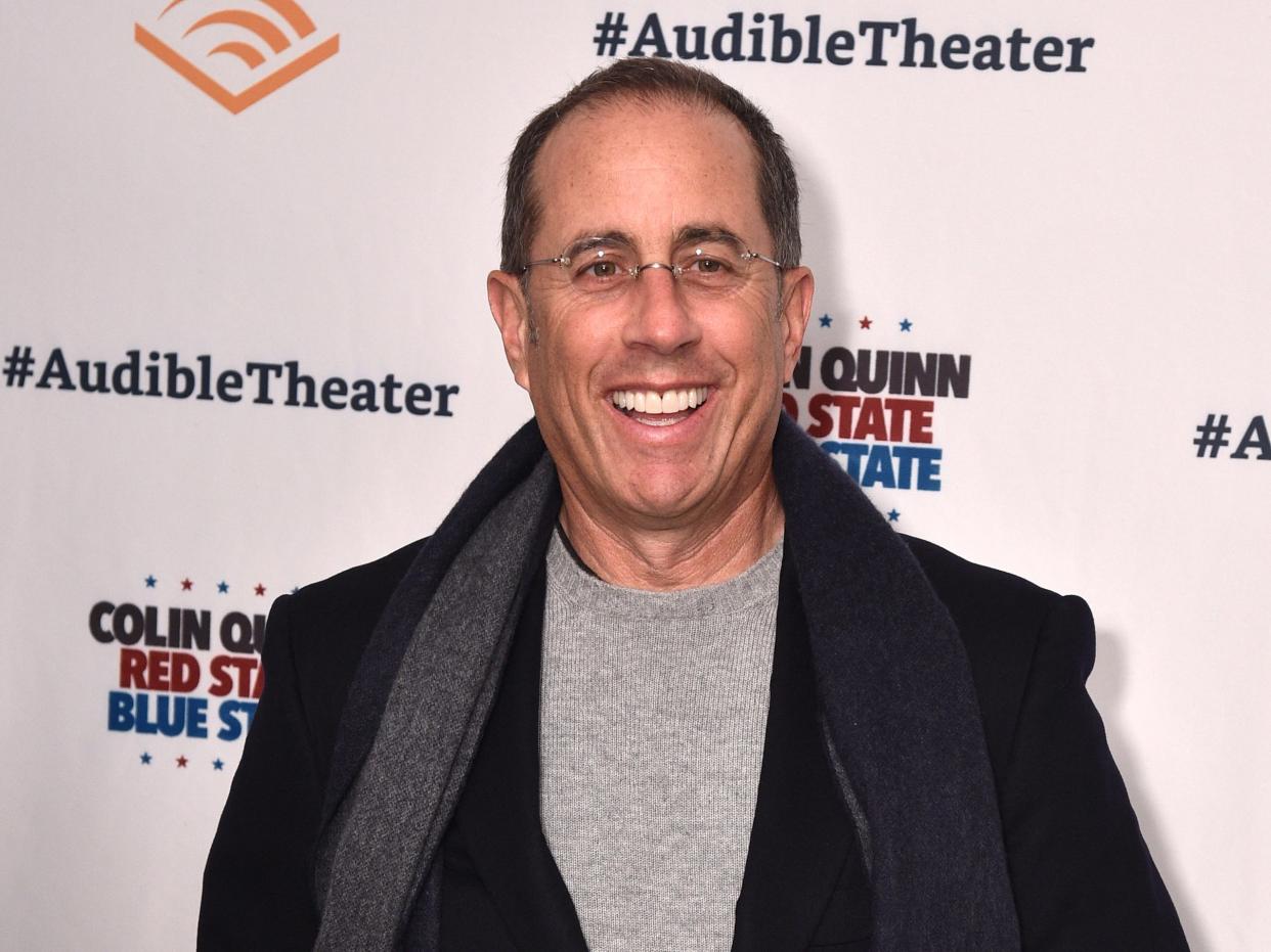 Jerry Seinfeld attends the Opening Night for Colin Quinn's "Red State Blue State" at Audible's Minetta Lane Theatre in NYC at the Minetta Lane Theatre on January 22, 2019 in New York City.