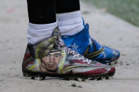 JACKSONVILLE, FL - DECEMBER 03: Cleats worn by Jacksonville Jaguars linebacker Paul Posluszny (51), honoring the Pat Tillman Foundation, are worn during the NFL's My Cause My Cleats weekend during the game between the Indianapolis Colts and the Jacksonville Jaguars on December 3, 2017 at EverBank Field in Jacksonville, Fl. (Photo by David Rosenblum/Icon Sportswire via Getty Images)