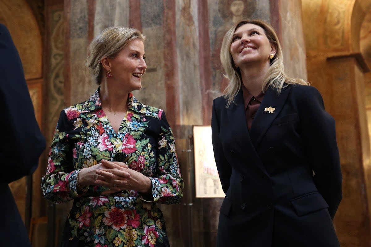 The Duchess of Edinburgh (left) with the First Lady of Ukraine, Olena Zelenska at the Saint Sophia Cathedral in Kyiv (Anatolii Stepanov/PA Wire)