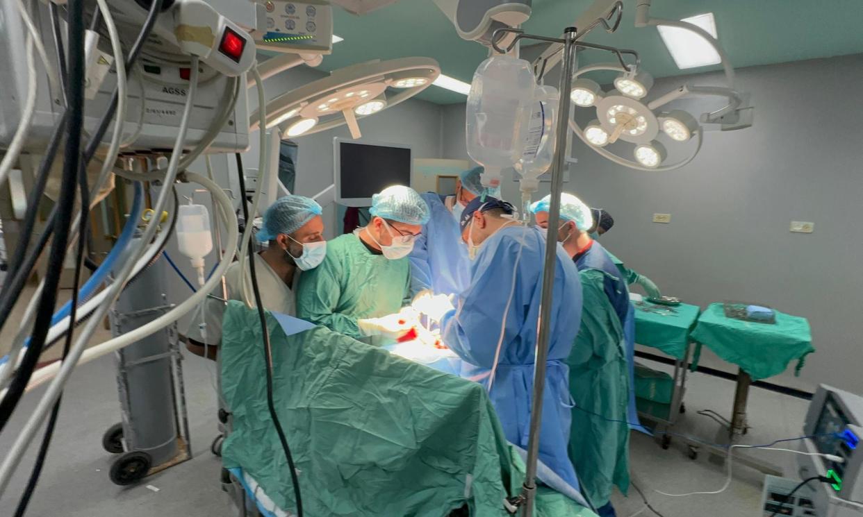 <span>A delegation of doctors from aid agencies spent two weeks at the European hospital near Khan Younis, where they carried out emergency surgeries.</span><span>Photograph: Anadolu/Getty Images</span>