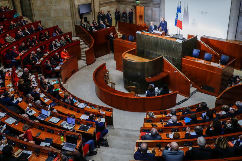 French Prime Minister Edouard Philippe unveils the details of a pensions reform plan before the CESE (Economic, Social and Environmental Council) in Paris