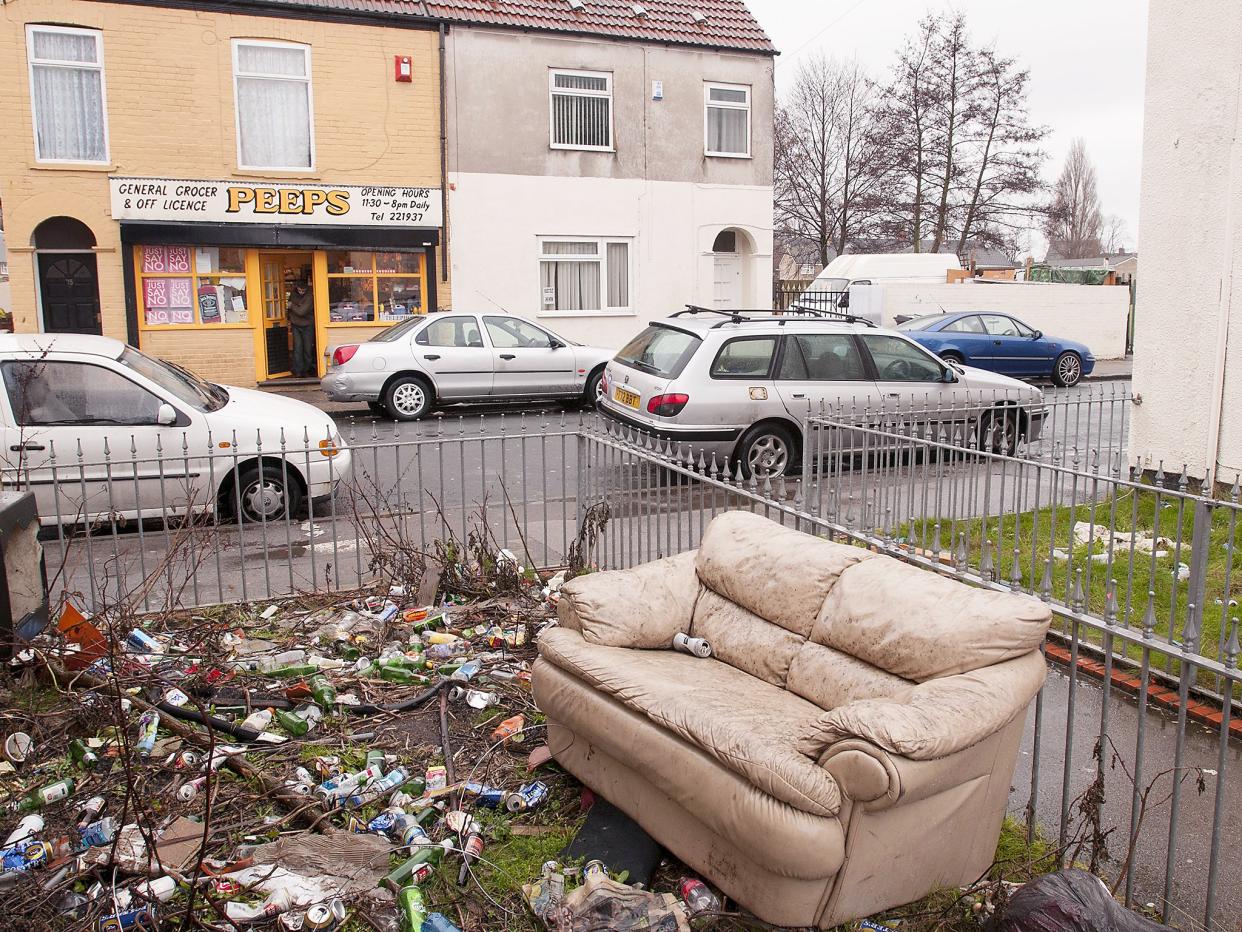Rubbish left in the street in Hull, an area of social deprivation due to absent landlord tenancy agreements: Rex