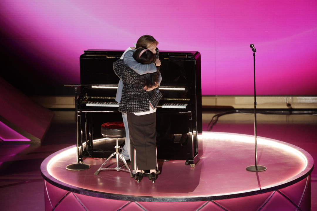 Hollywood, CA - March 10: Billie Eilish and Finneas O'Connell during the live telecast of the 96th Annual Academy Awards in Dolby Theatre at Hollywood & Highland Center in Hollywood, CA, Sunday, March 10, 2024. (Myung J. Chun / Los Angeles Times via Getty Images)