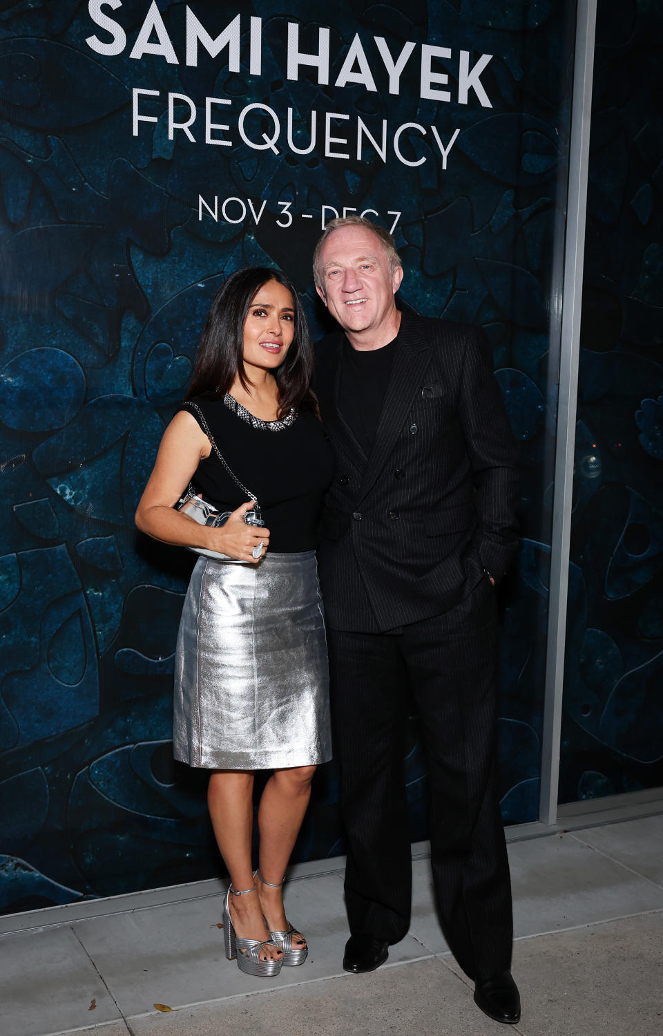 BEVERLY HILLS, CALIFORNIA - NOVEMBER 02: (L-R) Salma Hayek and François-Henri Pinault attend the opening reception for Sami Hayek's show: FREQUENCY at Christie's Beverly Hills on November 02, 2023 in Beverly Hills, California. (Photo by Monica Schipper/Getty Images)