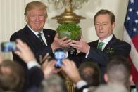 <p> During the reception of a St. Patrick&apos;s Day party, Taoiseach Enda Kenny of Ireland gave Trump&#xA0;a bowl of shamrocks&#x2014;for good luck, of course. </p>