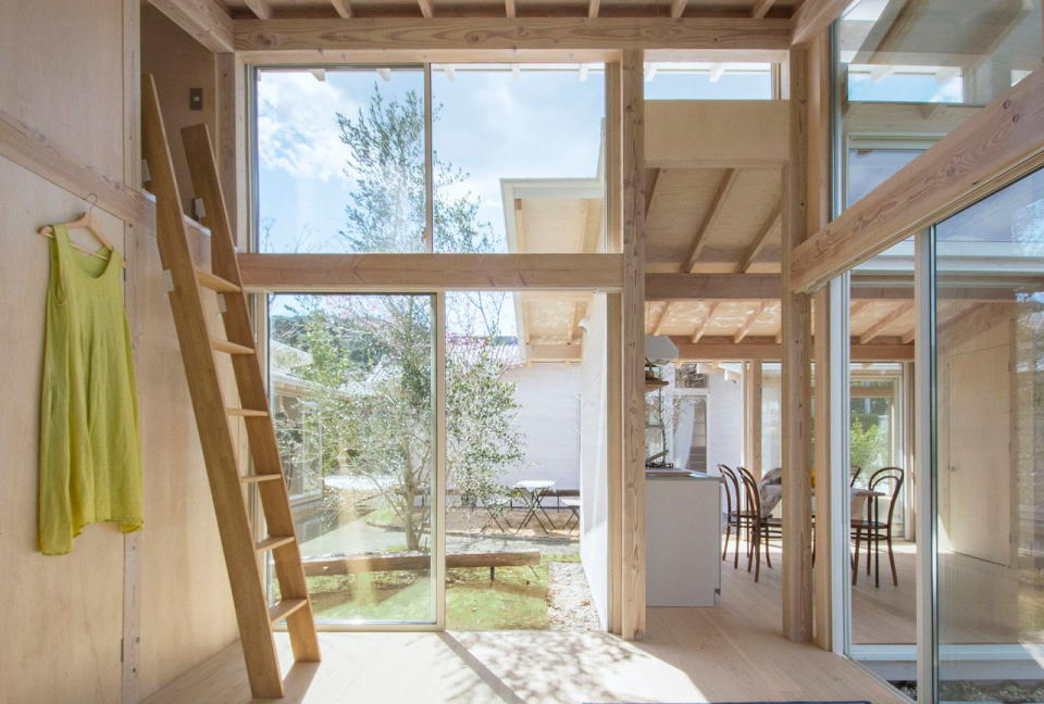 Wooden loft space inside an Awazuku House unit.