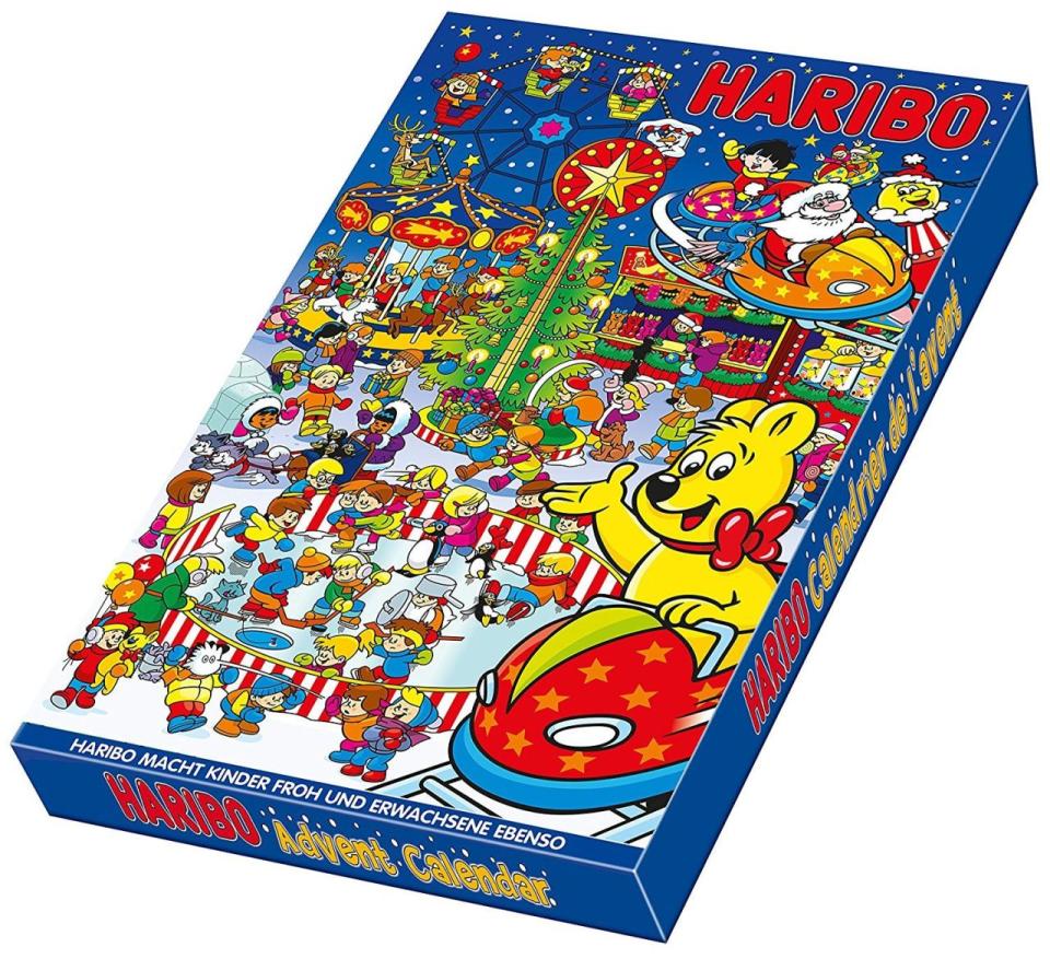 <p>Satisfy your sweet tooth with this Haribo advent calendar containing a mixture of fruit and cola flavour chewy sweets, marshmallows, liquorice and gums.</p><p><strong>BUY NOW: </strong><strong><a rel="nofollow noopener" href="https://www.amazon.co.uk/Haribo-84915-Advent-Calendar-300g/dp/B0052VSMPC/" target="_blank" data-ylk="slk:Haribo Advent Calendar 300g, £7, Amazon;elm:context_link;itc:0;sec:content-canvas" class="link ">Haribo Advent Calendar 300g, £7, Amazon</a></strong></p>