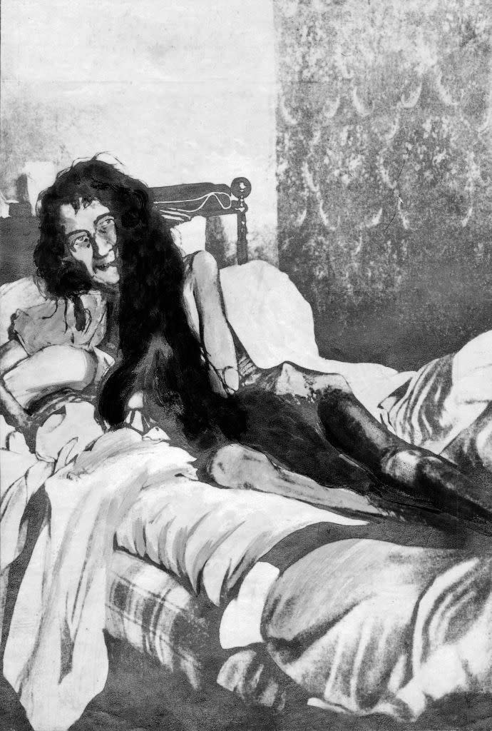 Rendering of a sickly woman in bed