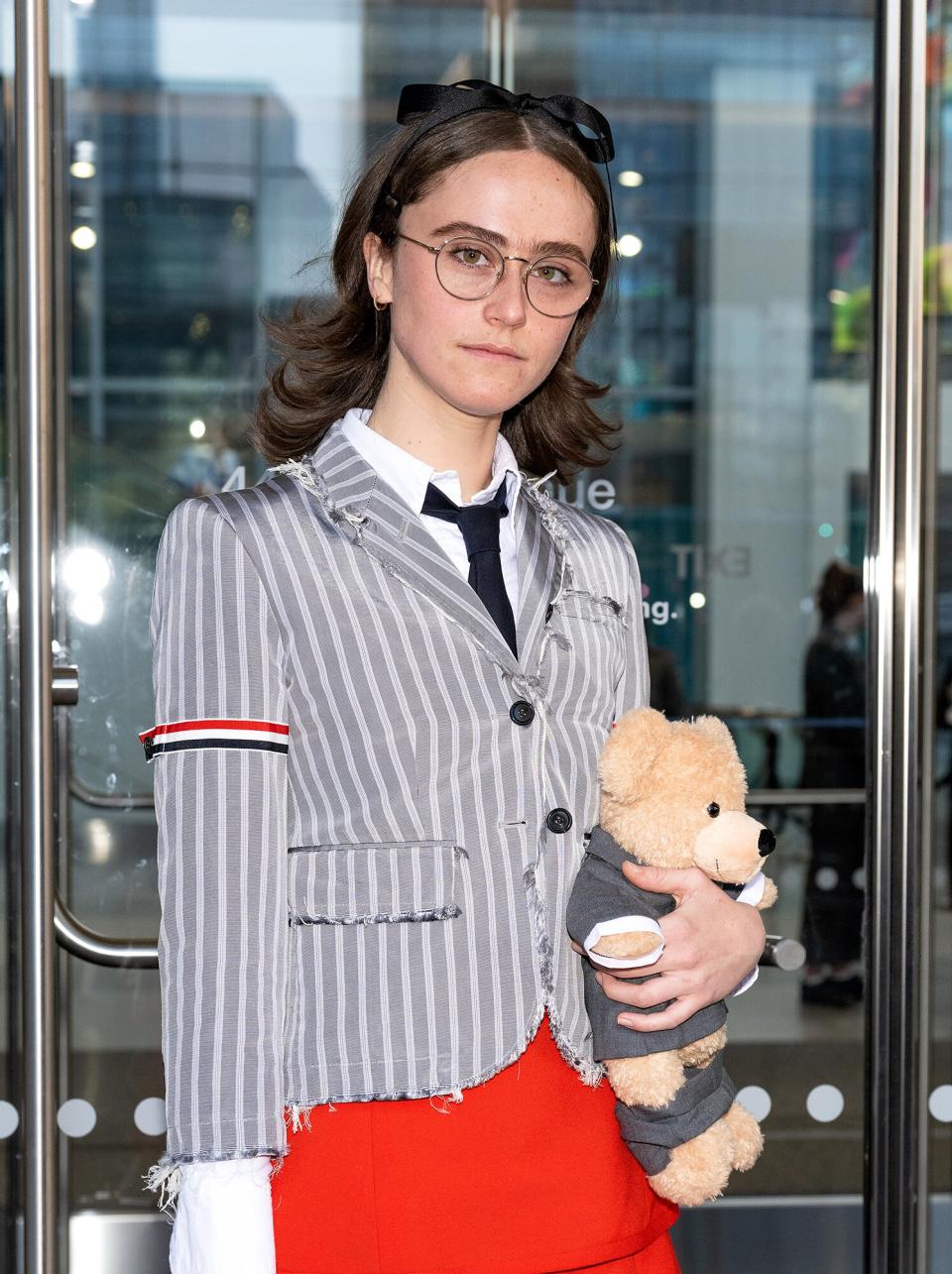Ella Emhoff is seen leaving Thom Browne Fall 2022 runway show at Javits Center