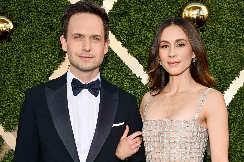 <p>Michael Buckner/Golden Globes 2024/Golden Globes 2024 via Getty</p> Patrick J. Adams and Troian Bellisario at the 81st Golden Globe Awards