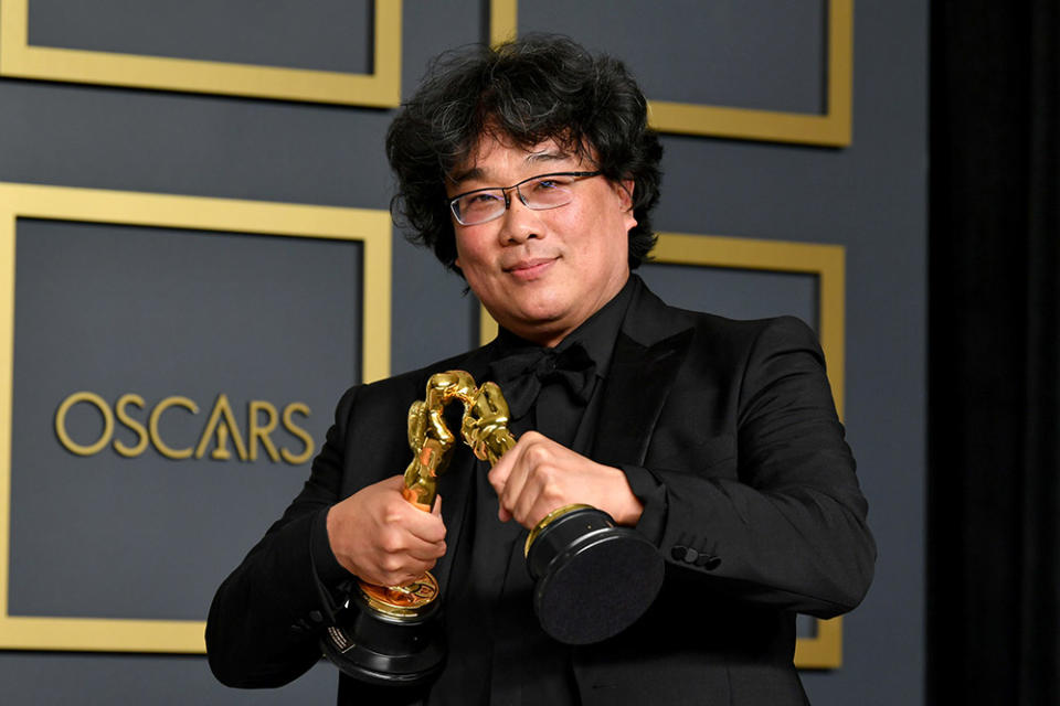 Director Bong Joon-ho, winner of the Original Screenplay, International Feature Film, Directing, and Best Picture awards for “Parasite,” poses in the press room during the 92nd Annual Academy Awards at Hollywood and Highland on February 09, 2020 in Hollywood, California.