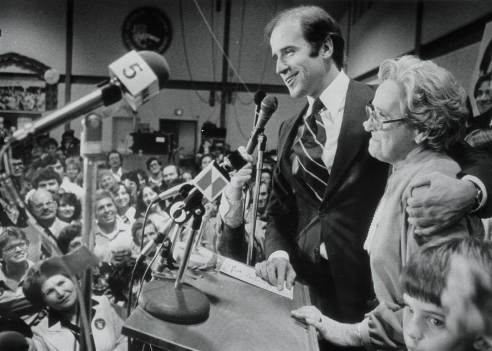 Biden with his mother, Jean, speaking on Nov. 7, 1978.