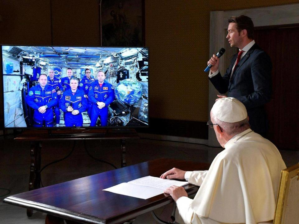 Pope Francis speaks to ISS crew members from the Vatican (Reuters)