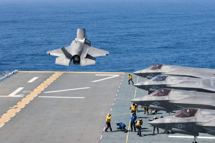 F-35B launches from USS Tripoli lightning carrier