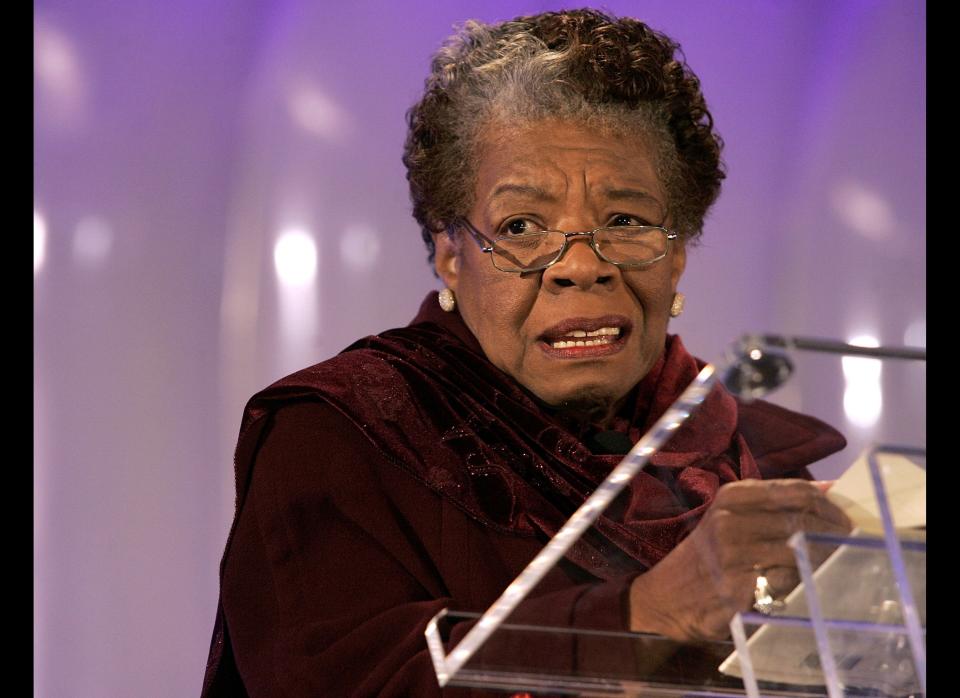 Poet Maya Angelou reads her poem 'Amazing Peace' during the 2005 Christmas Pageant of Peace and National Christmas Tree lighting ceremony in Washington, D.C.  