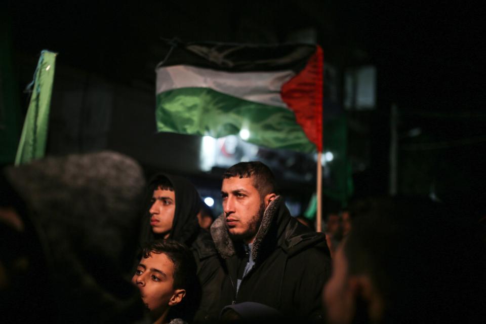 <p>Protesters are seen during the protest against the plan of Jerusalem’s recognition at the Jabaliya Refugee Camp in Gaza City, Gaza on Dec. 6, 2017. (Photo : Mustafa Hassona/Anadolu Agency/Getty Images) </p>