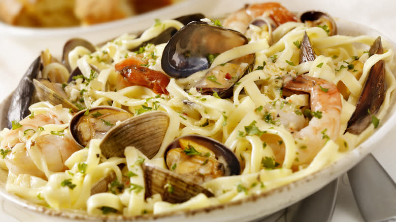 Pasta with clams, shrimp, and mussels