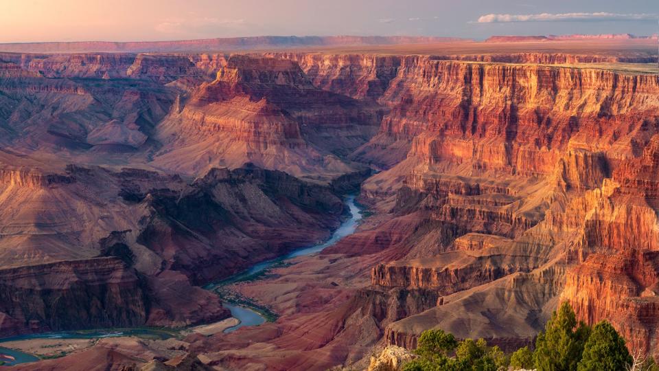 Colorful sunset overlooking the Colorado River deep in the Grand Canyon