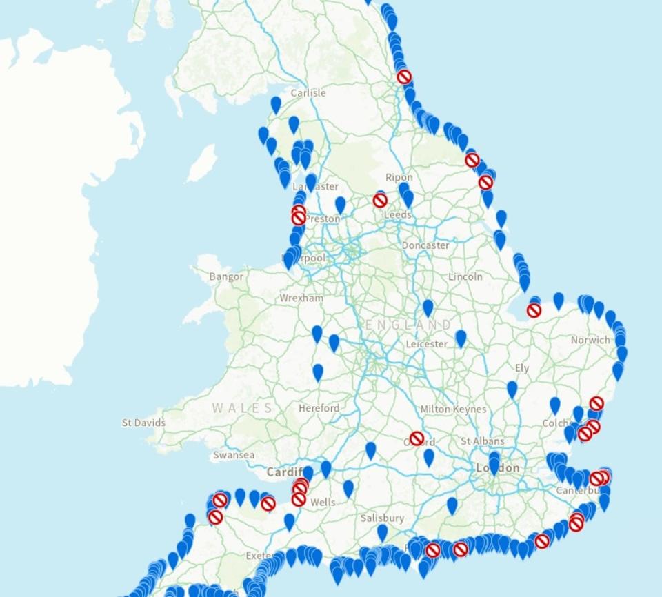 Map shows bathing spots in England where people should and should not swim (Enviornment Agency)