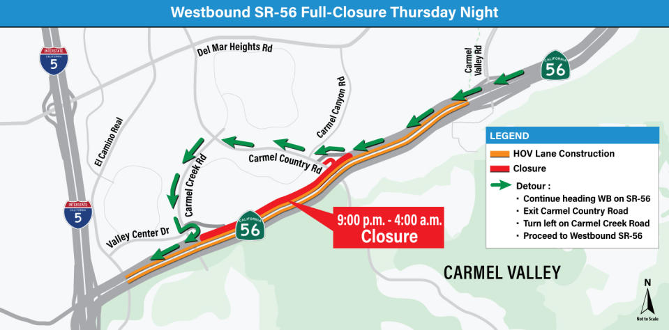 Westbound SR-56 Full-Closure Wednesday and Thursday night (Photo courtesy Cal Trans)