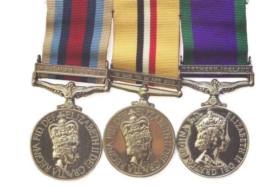 The three medals, for service in Afghanistan, Iraq and Northern Ireland, are on sale this week