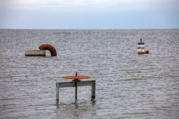 PHOTO: Farm equipment is shown underwater near Tulare Lake, located in California's Central Valley, on June 7, 2023. (Citizen of the Planet via UIG via Getty Images)