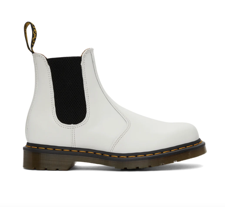 Dr. Martens White 2967 Chelsea Boots with black sole and white leather