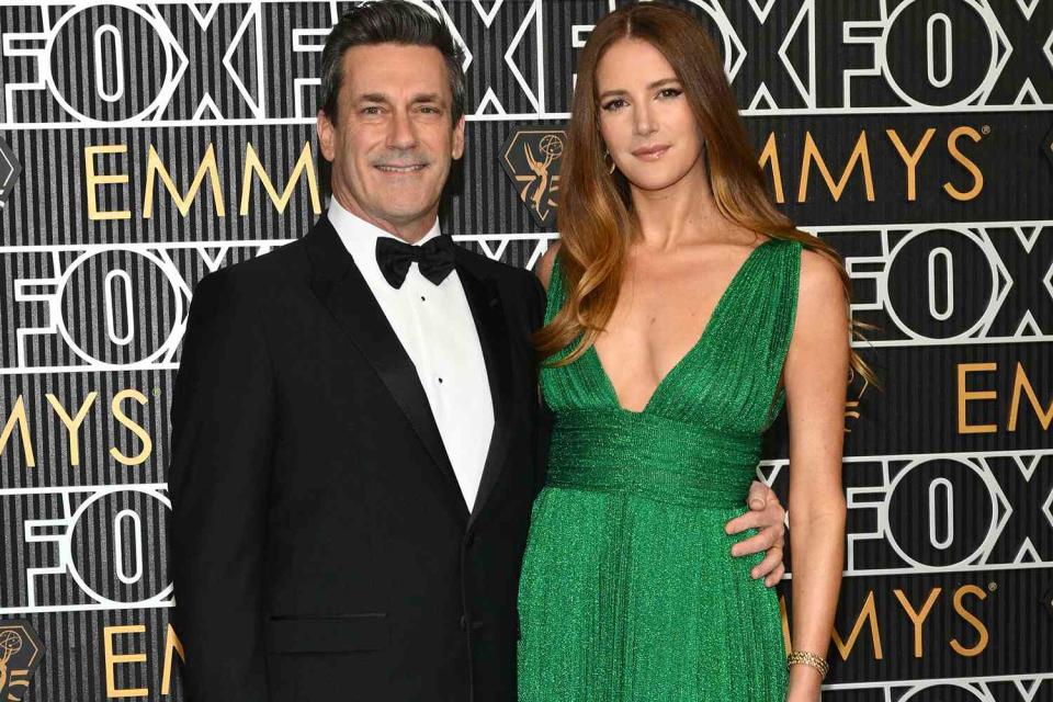 <p>Michael Buckner/Variety via Getty </p> Jon Hamm and his wife, Anna Osceola, have date night at the 2023 Emmys