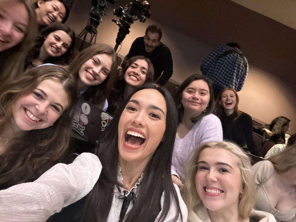 Emilie Ikeda (center) and the Harvard Swifties.