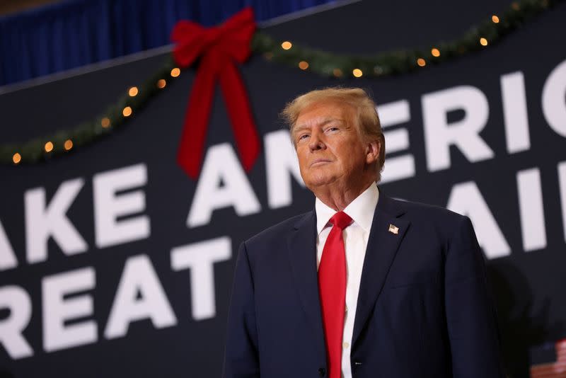 Republican presidential candidate and former U.S. President Trump attends a campaign event in Waterloo, Iowa