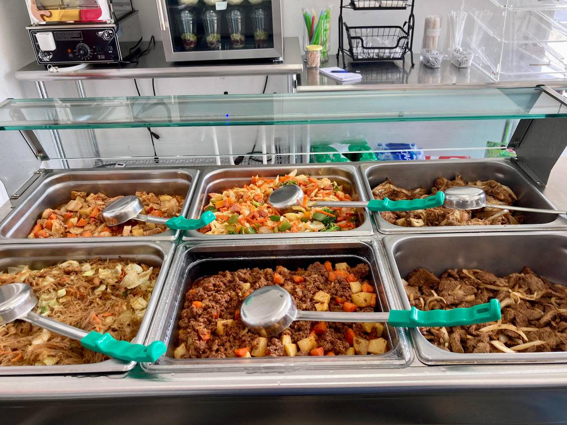 Lor’s Philippine Cuisine offers takeout options of traditional Filipino food such as pancit with chicken, afritada, chicken adobo, beef torta, bistek, stir-fried cabbage and other veggies.